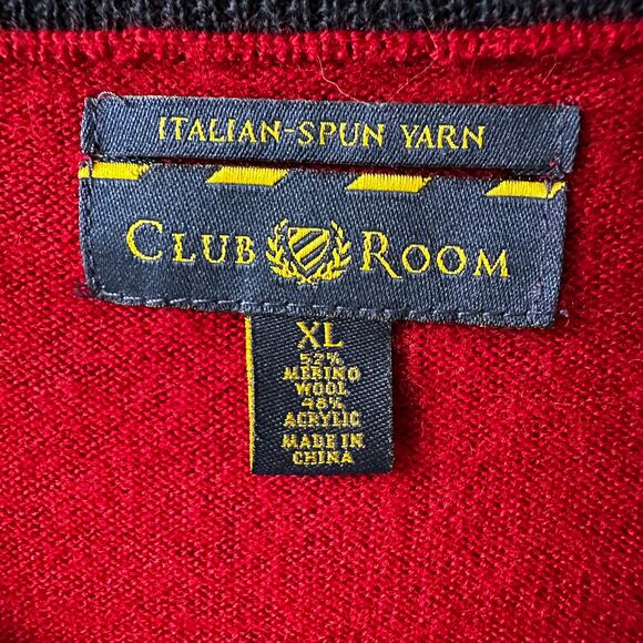 Club Room Men's Merino Wool Sweater V-Neck Dark Red Size XL Italian Spun Yarn - Picture 6 of 9